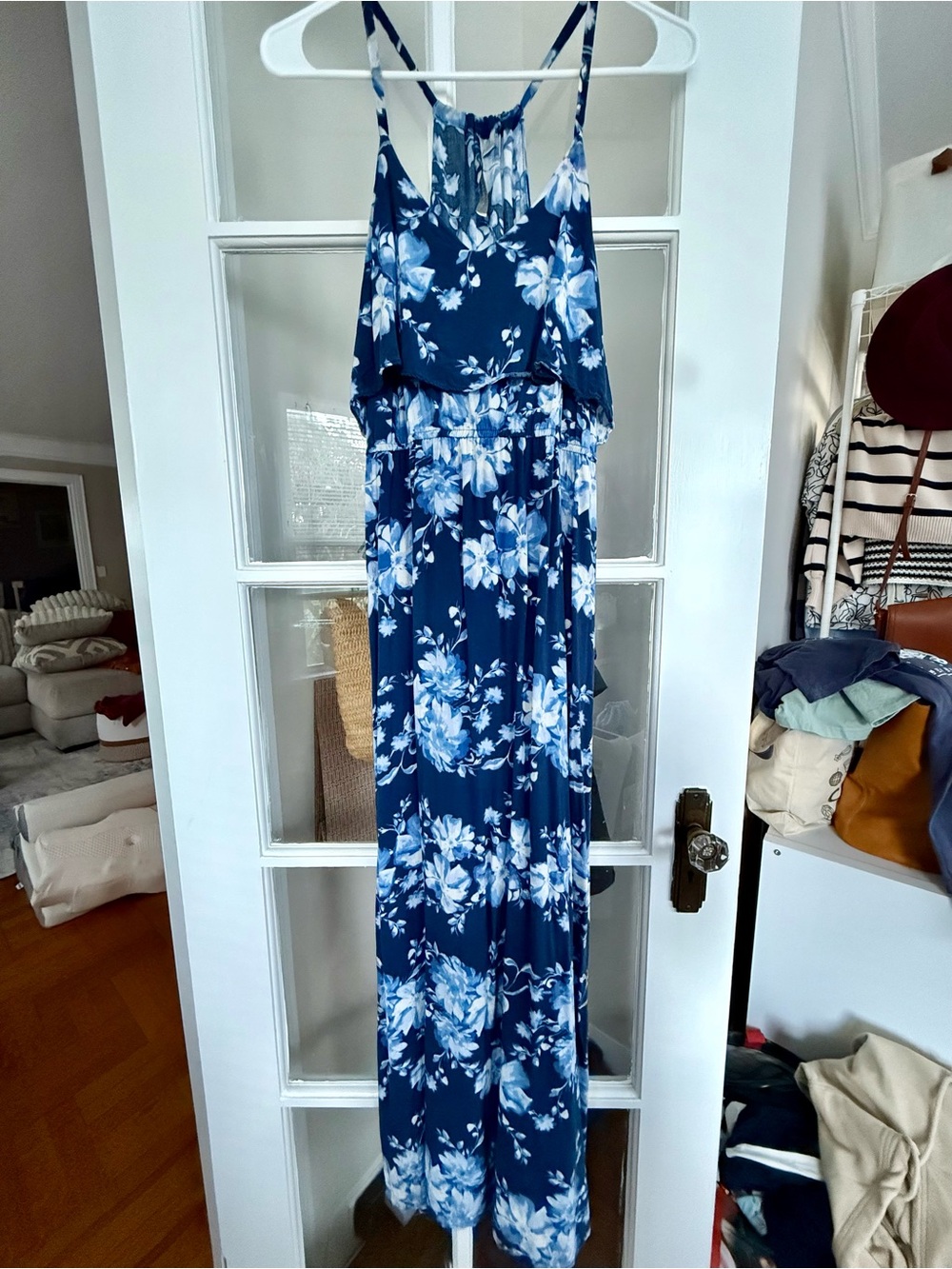 LC Lauren Conrad Navy and White Floral Layered Top Maxi Dress